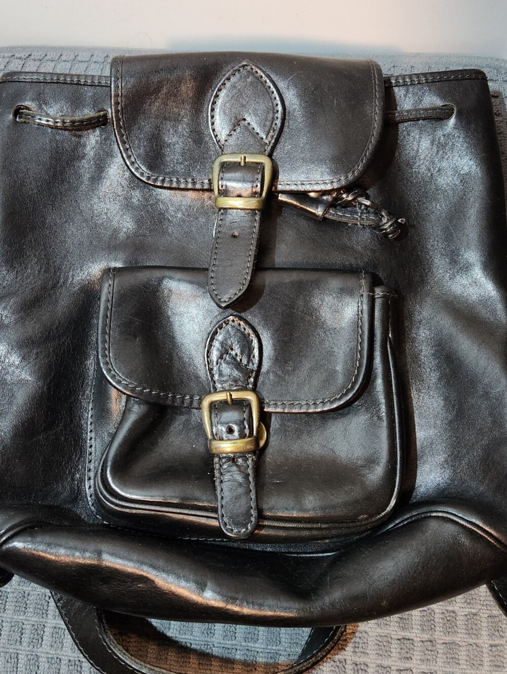 Vintage G.H. Bass & Co. Black Genuine Leather Motorcycle Backpack